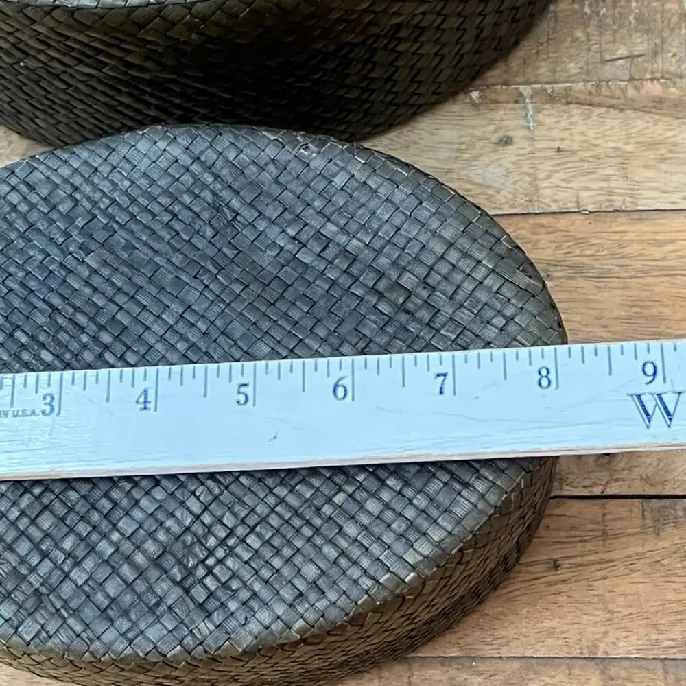 Wicker Lidded Storage Baskets (2) 8x3.5